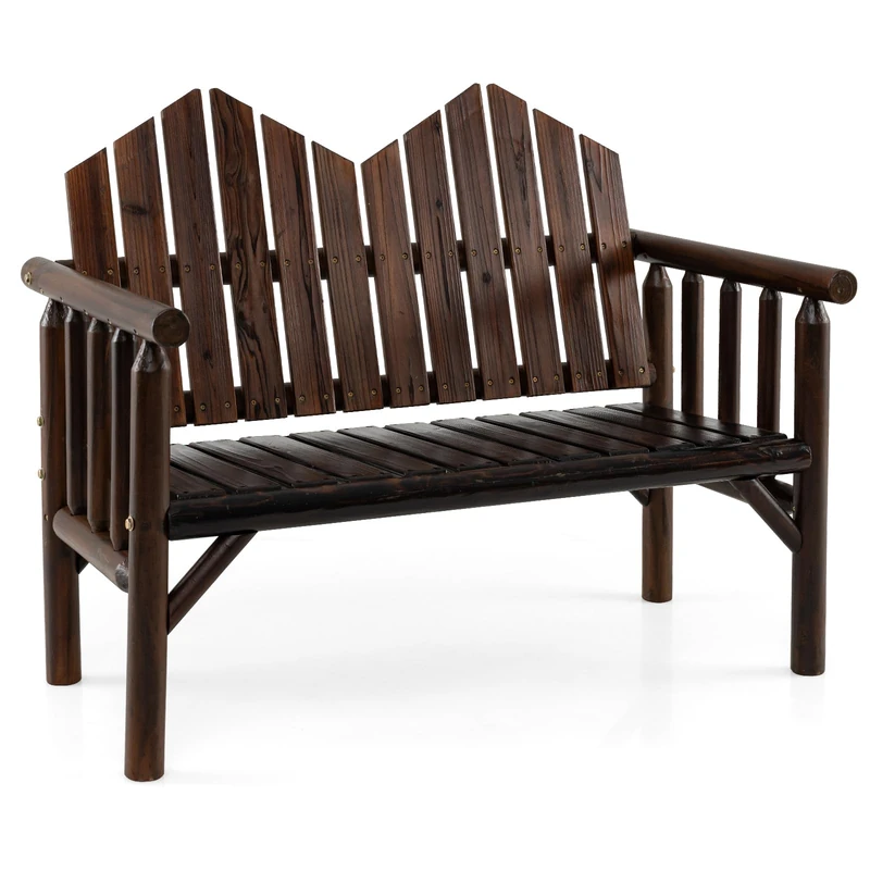 RELAX4LIFE 2-Seater Solid Wood Garden Bench, Patio Park Bench Chair Slatted Seat with Backrest & Armrests, Outdoor Furniture Leisure Loveseat Porch Seating for Backyard Balcony