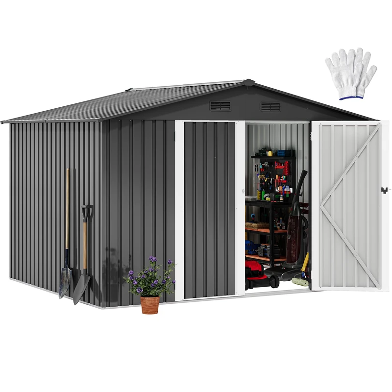 DWVO 10'x8' Large Metal Outdoor Storage Shed, Heavy Duty Tool Storage Sheds for Backyard Patio Lawn - Ideal for Bicycles, Garden Tools, and Lawn Equipment, Easy-to-Assemble, Dark Gray