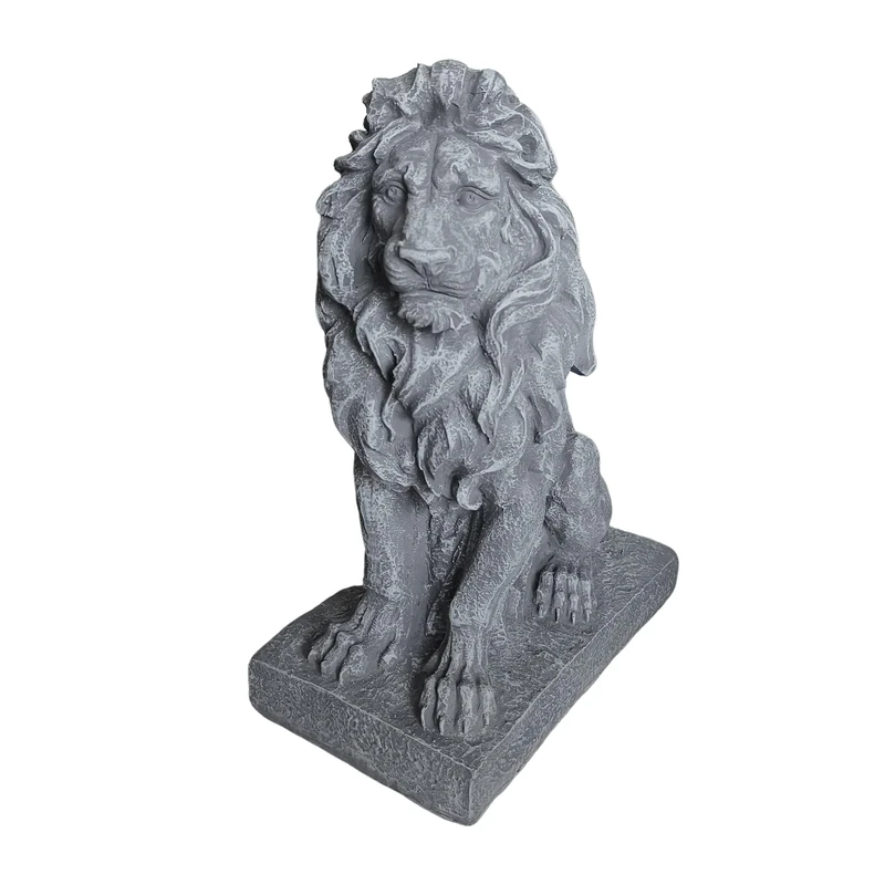 Relaxdays Lion Figurine, with Base, H x W x D: 38 x 17 x 27 cm, Polyresin, UV-resistant, Weatherproof, Grey - Image 1