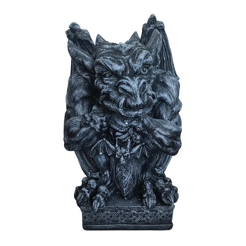 Relaxdays Gargoyle Gothic Figurine, H x W x D: 42 x 28 x 28 cm, Polyresin, UV-Resistant, Weatherproof Garden Decoration, Grey