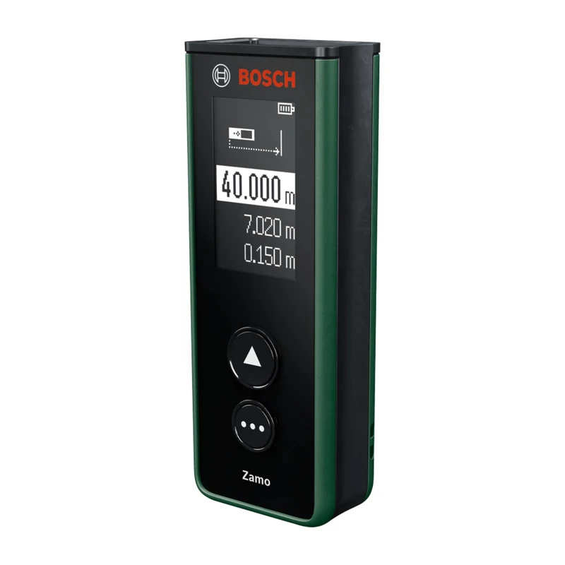 Bosch Zamo Laser Measure (Range up to 40 m, USB‑C Rechargeable, Stores Last 10 Measurements, Compatible with line, Wheel and Tape attachments, Without attachments, with AAA Batteries)