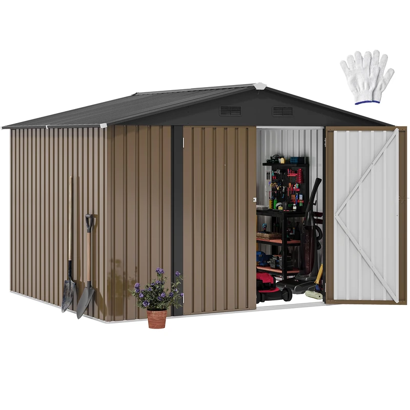 DWVO 10'x8' Large Metal Outdoor Storage Shed, Heavy Duty Tool Storage Sheds for Backyard Patio Lawn - Ideal for Bicycles, Garden Tools, and Lawn Equipment, Easy-to-Assemble, Brown