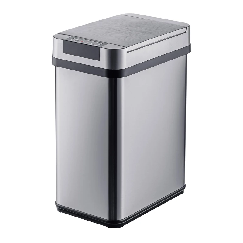 Relaxdays sensor bin, 12 litres, automatic lid, bin bag holder, stainless steel, kitchen, silver