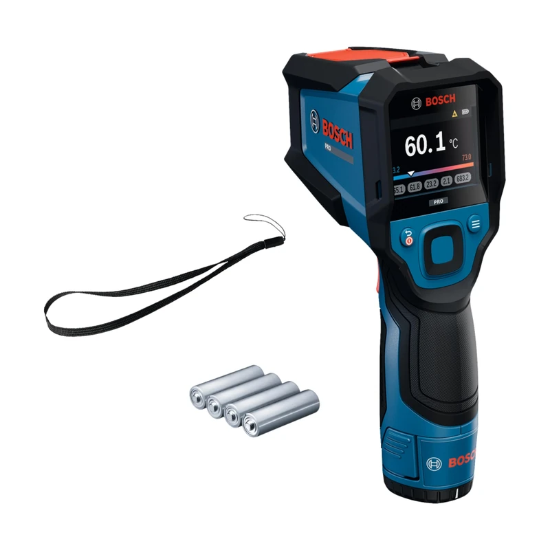 Bosch PRO Infrared Thermometer GIS12V‑700‑14 (with Large Graphical Display, IP54 dust and Water Protection, 2 m Drop Tested, Dual Power Supply, Included Battery Adapter and AA Batteries)