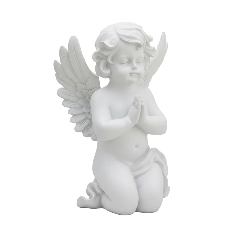 Relaxdays Praying Angel, polyresin, weather-, frost- and UV-resistant, H x W x D: 36x22.5x18 cm, grave decoration, white