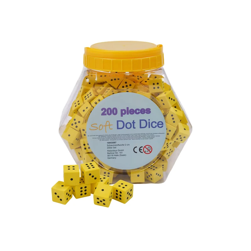 Relaxdays Whisper Cubes 200-piece Foam Dice 2 cm Yellow for School & Nursery