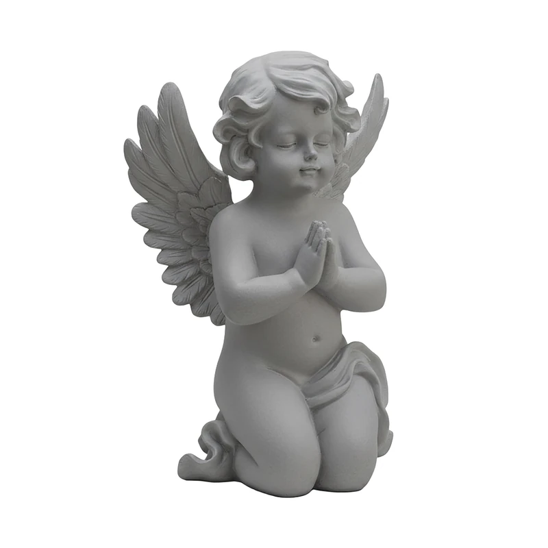 Relaxdays Praying Angel, polyresin, weather-, frost- & UV-resistant, H x W x D: 36 x 22.5 x 18 cm, grave ornament, grey