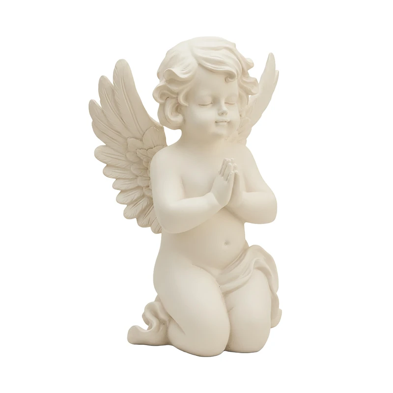 Relaxdays Praying Angel, polyresin, weather-, frost- & UV-resistant, H x W x D: 36 x 22.5 x 18 cm, grave ornament, cream