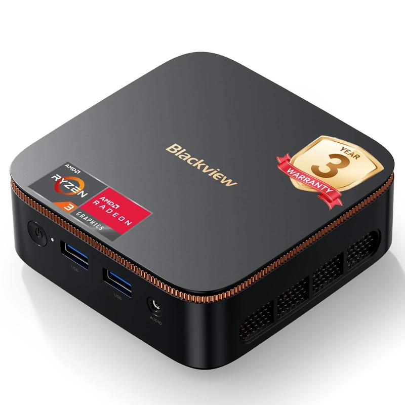 Blackview MP20 Mini PC Win-11 Pro(3-Year Warranty), AMD Ryzen 3300U(Beats N150), 16GB RAM 512GB SSD Desktop PC, 4K Dual Display, USB 3.2, WiFi 5, Small Computer for Work from Home & Graphic Design