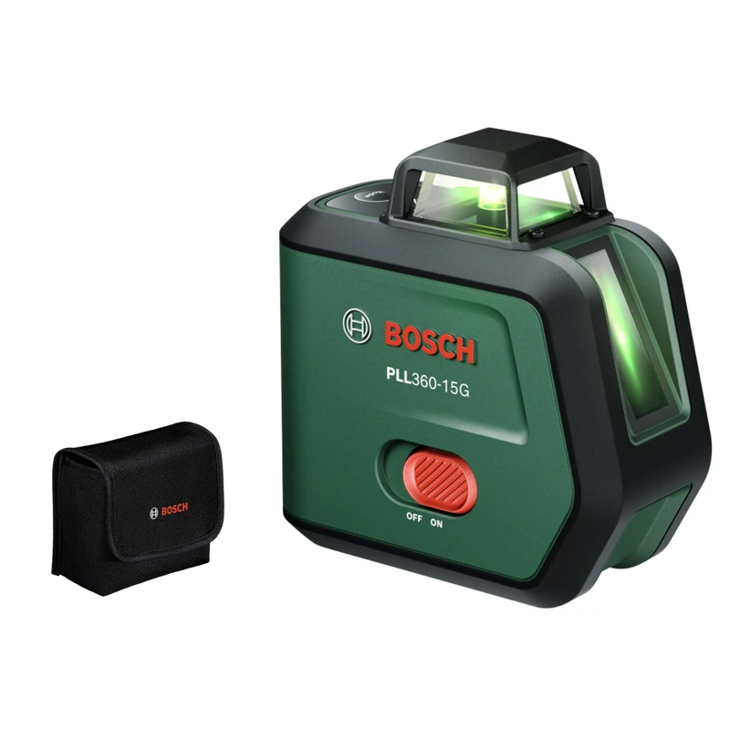 Bosch Line Laser PLL360-15G (360° Horizontal and Vertical Green Laser Lines, IP54 dust and Water Protection, Integrated 3.6 V Li-ion Battery with USB-C® Charging, in Cardboard Box, Pouch, Manual)