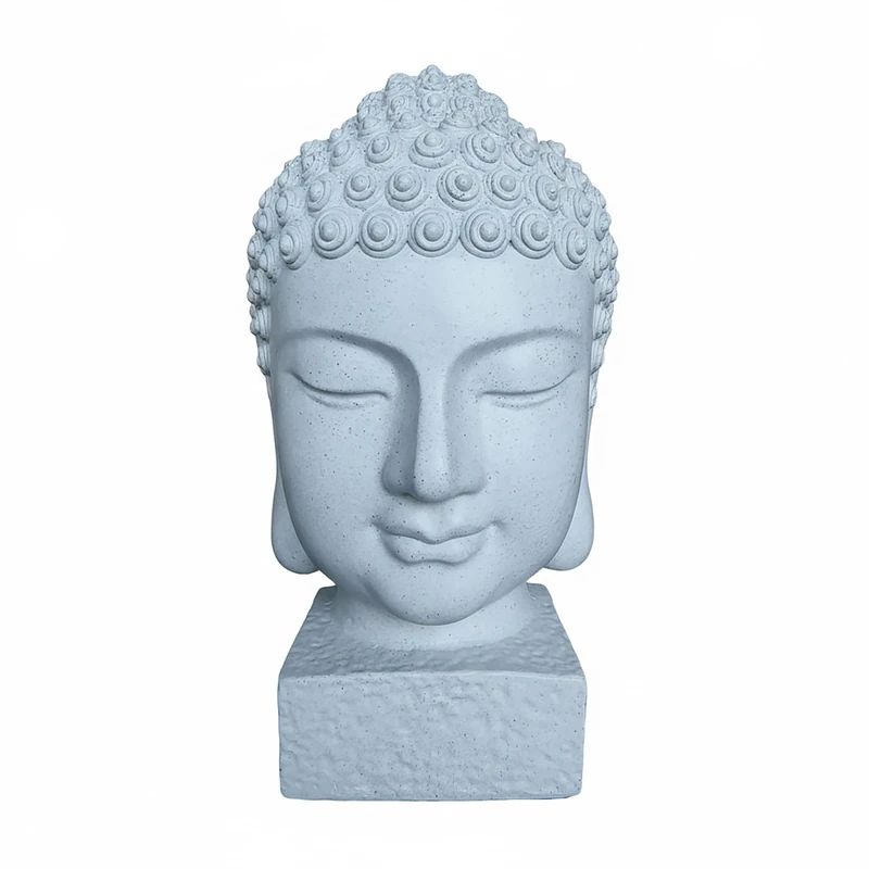 Relaxdays Buddha Head 70x45x45 cm - Zen decorative statue for living room & garden, weatherproof, frostproof, white