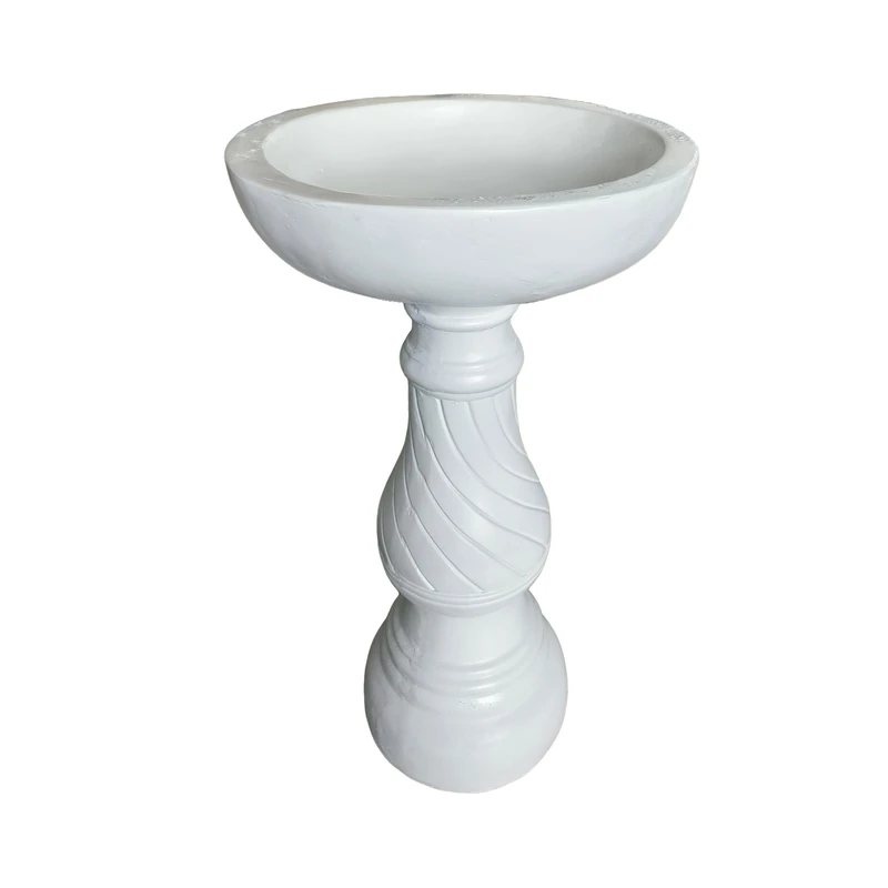 Relaxdays Bird Bath on Pedestal, Antique Polyresin Food & Water Bowl, 70 x 40 cm, White