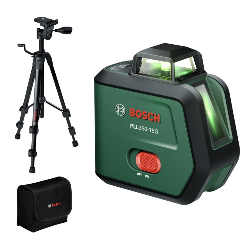 Bosch Line Laser PLL360‑15G (360° Green Horizontal and Vertical Laser Lines, IP54 dust and Water Protection, Integrated 3.6 V Li‑ion Battery with USB‑C Charging, TT120, Pouch and Manual) - Image 1