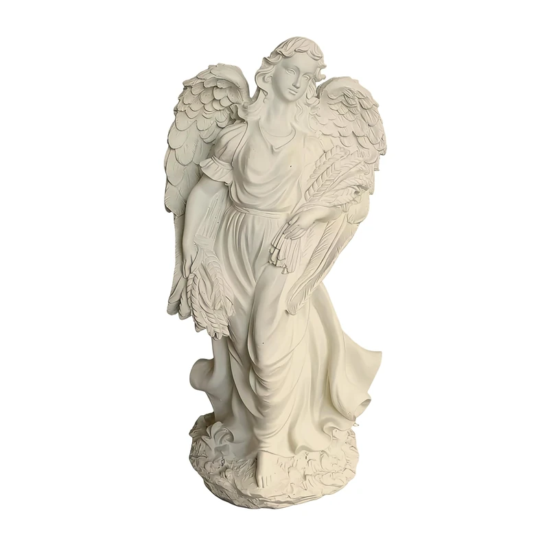 Relaxdays XXL grave angel, resin, weather-, frost- & UV-resistant, H x W x D: 46.5x23x14 cm, grave decor, cream
