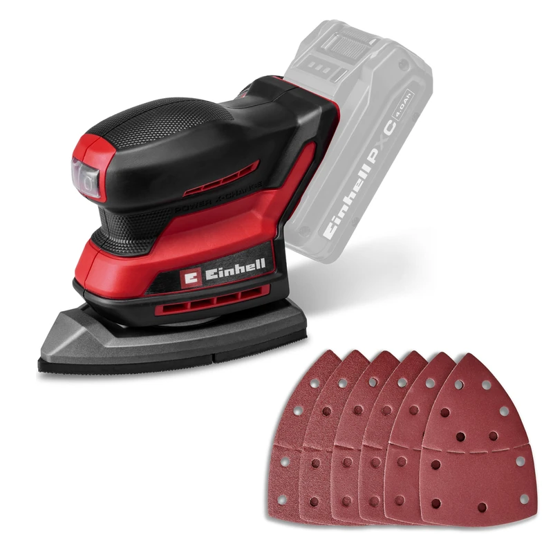 Einhell Cordless Multi-Sander 18V Power X-Change, 24,000rpm, 2mm Orbit, Dust Collector, Extraction Adapter, Includes 6 x Sanding Paper, Without Battery TE-OS 18/150-2 Li