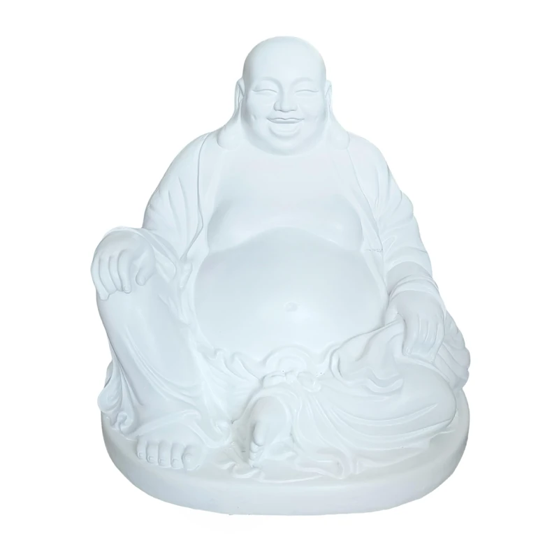 Relaxdays Laughing Buddha figure 45 cm, garden, indoor decoration, vintage stone-effect, weatherproof, frostproof, white