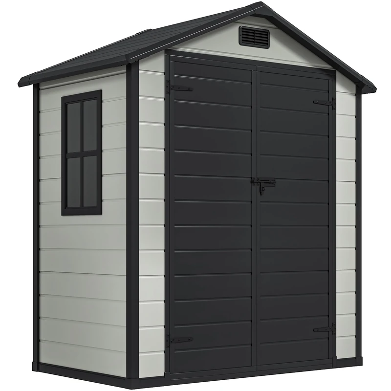 DWVO 6x4 FT Outdoor Resin Storage Shed with Reinforced Floor, All-Weather Bike Storage Shed with Lockable Door, Window and Vent, Waterproof Plastic Tool Storage for Garden, Backyard, Patio, Lawn,Black