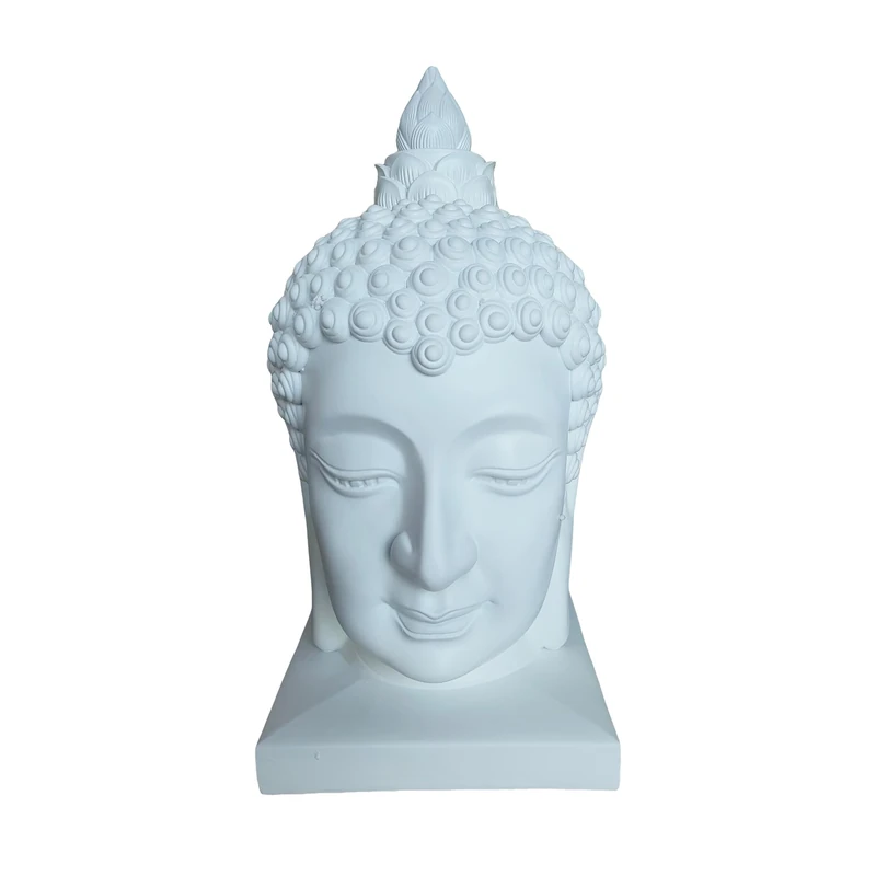 Relaxdays Buddha Head, 60x30x30 cm, Zen decor for living room & garden, weatherproof, frostproof, white - Image 1