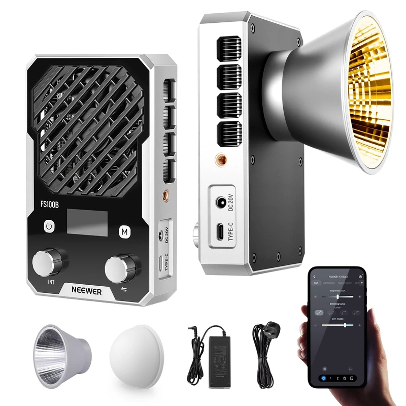 NEEWER 100W Ultra Compact LED Video Light APP/Panel Control, Pocket Size Bi Color COB Continuous Output Lighting with 4 Dimming Curves/2700K-6500K/CRI96+ for Studio Photography Recording, FS100B - Image 1