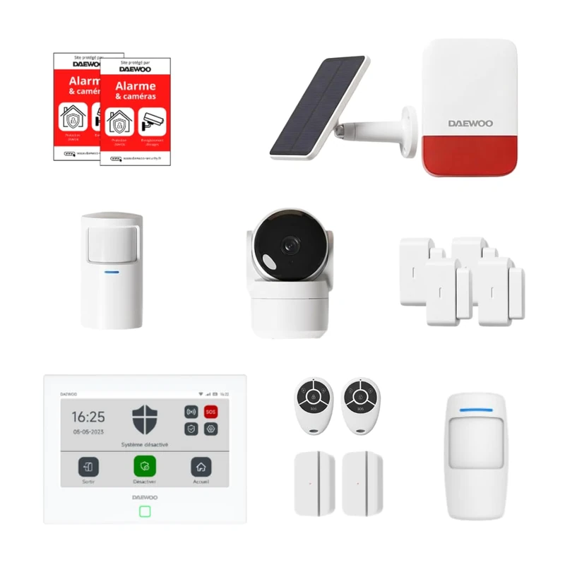 Daewoo Security Smart Protect Plus - Smart Home Alarm Pack with HD Camera, Solar Outdoor Siren and 6 Door Contactors - Alexa & Google Home Compatible