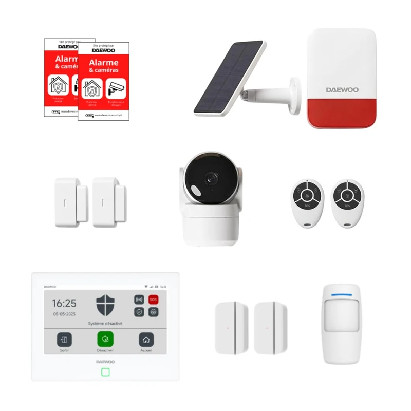 Daewoo Security Smart Protect Essential - Smart Home Alarm Pack with HD Camera, Solar Outdoor Siren and 4 Door Contactors - Alexa & Google Home Compatible