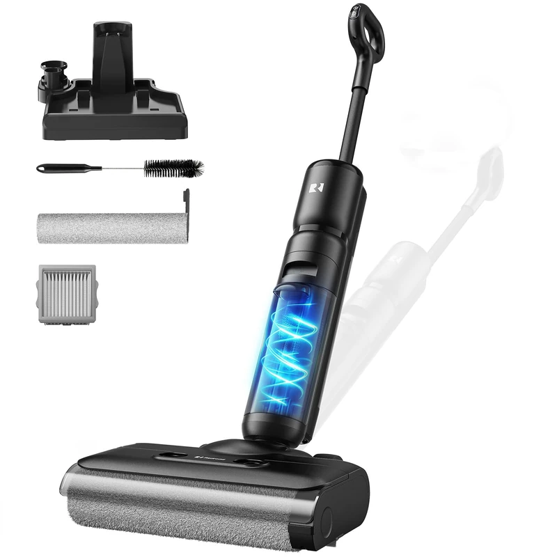 Redkey W13SE Wet Dry Vacuum Cleaner Battery, 75 Mins 22 KPa Wireless Vacuum Cleaner with Wiping Function, Self-Cleaning, Dual Water Tank, LED Voice Reminder, Suitable for Hard Floors, Pet Hair (Black) - Image 1