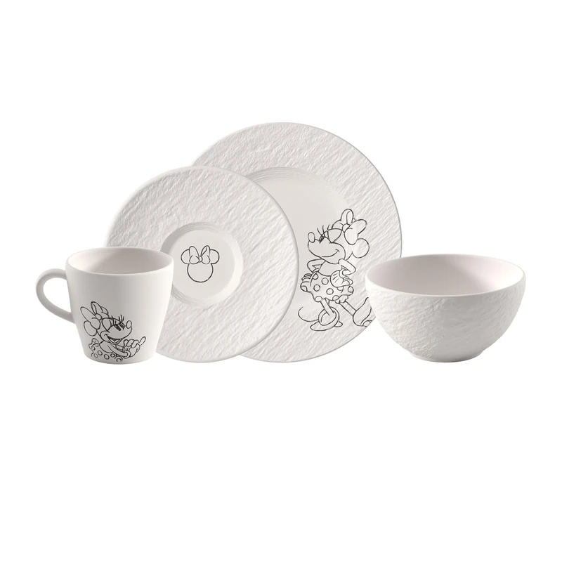 Villeroy & Boch Manufacture Rock – Mickey Mouse – Breakfast Set, 4 Pieces, Black, Dishwasher-Safe & Microwave-Safe, Slate Look with Disney Mickey Mouse Chalk Decoration, Premium Porcelain