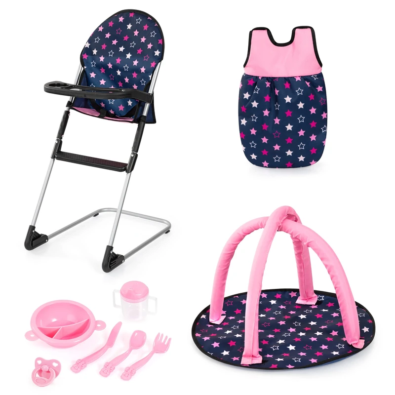 Bayer Design 63216AC Doll’s high chair, play arch, doll’s sleeping bag and doll accessories for children’s role-play, play set for ages 3+