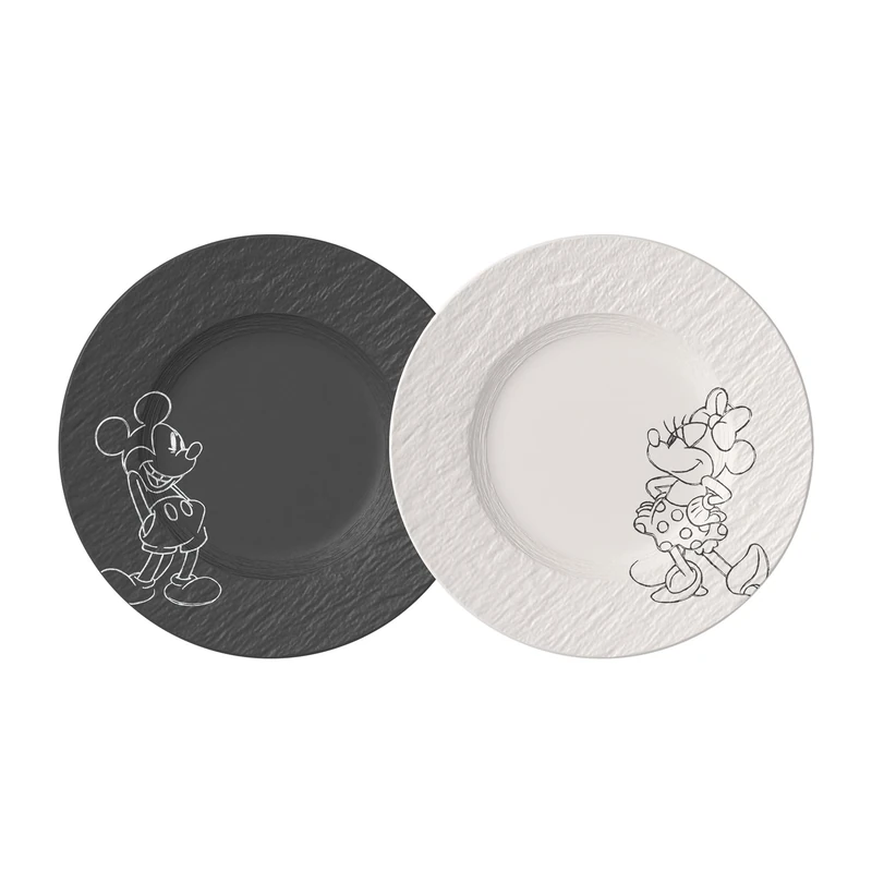 Villeroy & Boch Manufacture Rock – Mickey Mouse – Breakfast/Dessert Plate, 2 Pieces, Black/White, Dishwasher-Safe & Microwave-Safe, Slate Look with Disney Mickey Mouse Decoration, Premium Porcelain