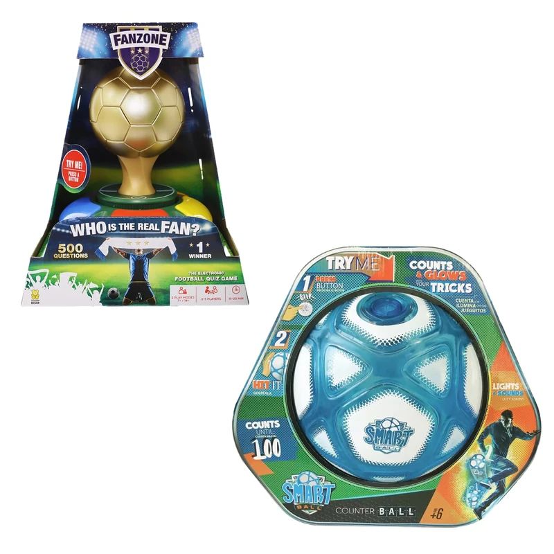 Fanzone Football Game & Smart Ball Counter Ball duo pack. Football themed pack with rapid quiz game & football that counts keepy uppies for football fans. Get ready for World Cup 2026