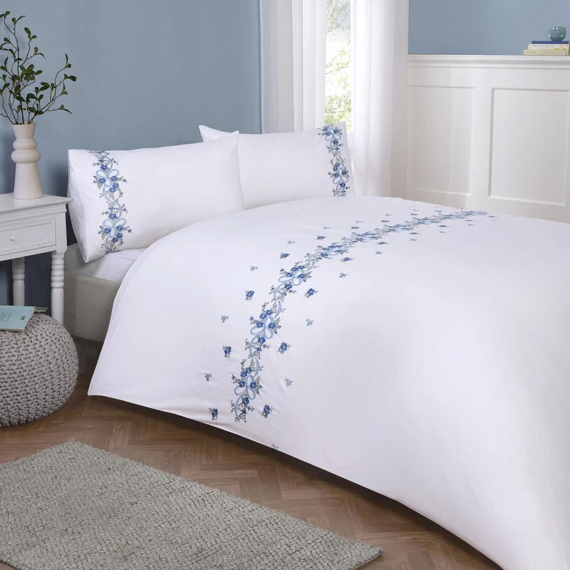 Rapport Home Floral Duvet Cover Set - Embroidered Bedding Quilt Cover - Double Size - Image 1