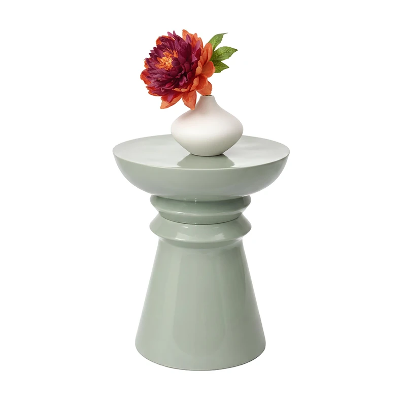 Relaxdays Side Table & Stool, Cone Design, Living Room Decor, 45x38x38 cm, Metal, Sage - Image 1
