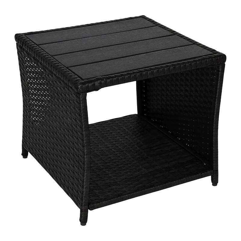 Relaxdays balcony table, HxWxD: 40 x 45 x 45 cm, weatherproof, polyrattan, WPC, steel, square side table, black