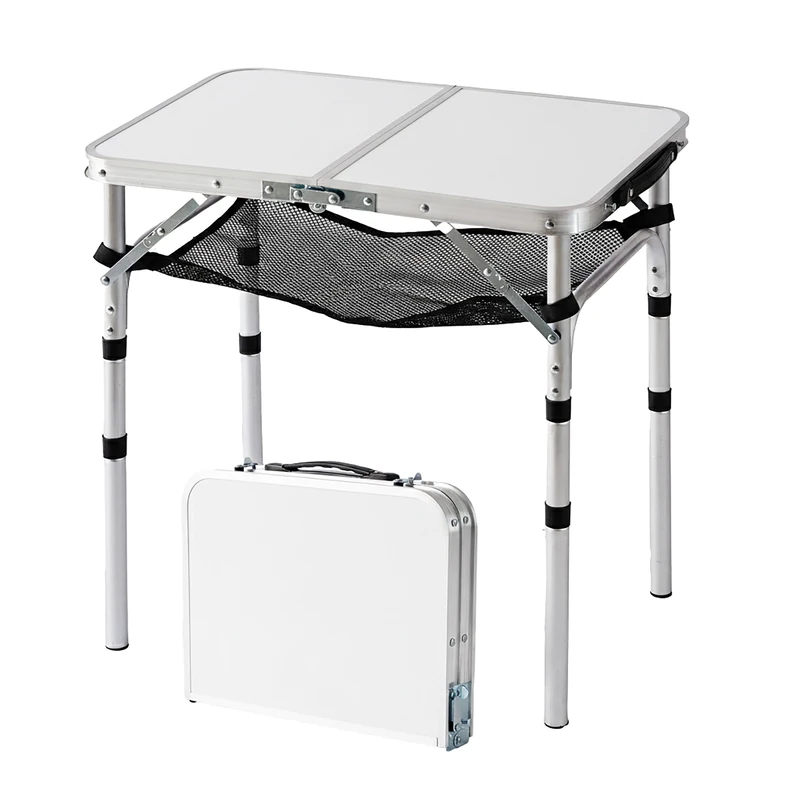 Relaxdays Folding Camping Table, Adjustable Height, Aluminum & MDF, Weatherproof, 60x60x40 cm, White