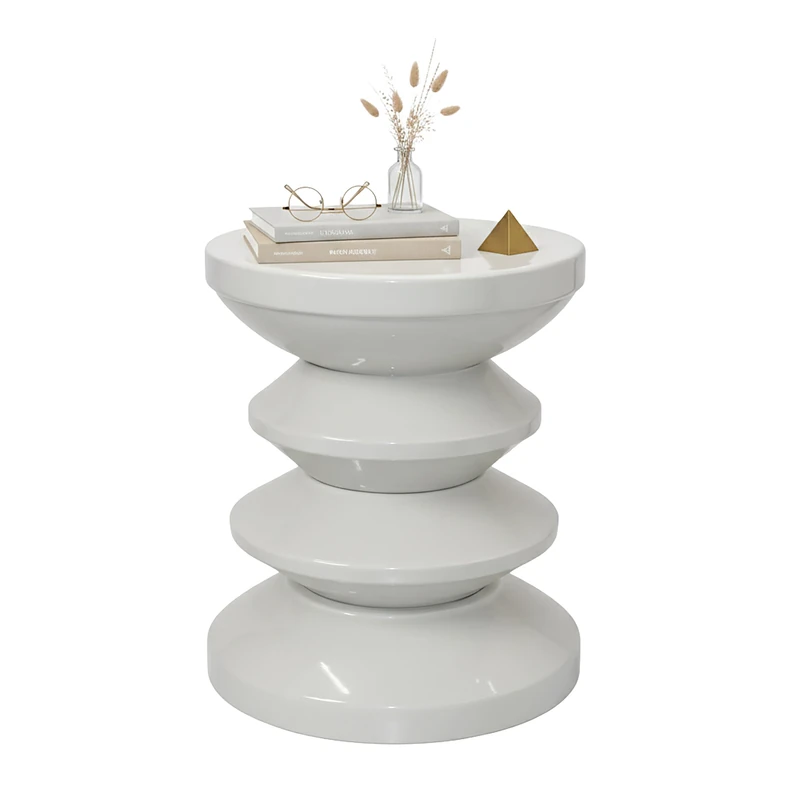 Relaxdays Zigzag Side Table & Stool, Iron, Light Grey, 46 x 35 x 35 cm, Living Room Decor