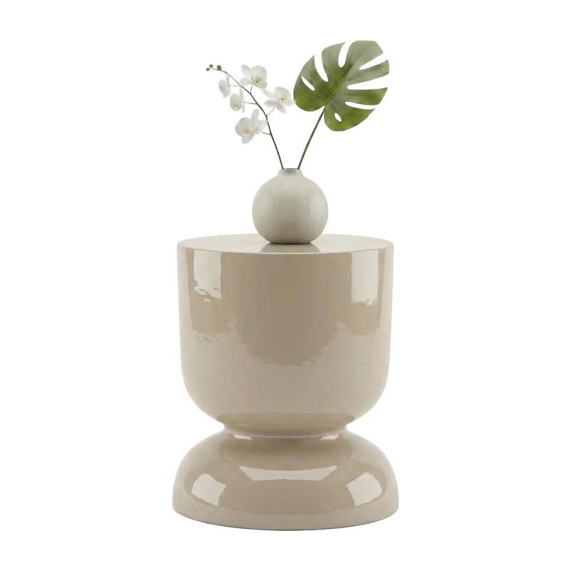 Relaxdays Side Table & Stool, Hourglass Design, Living Room Decor, Metal, Beige, 46 x 36 x 36 cm