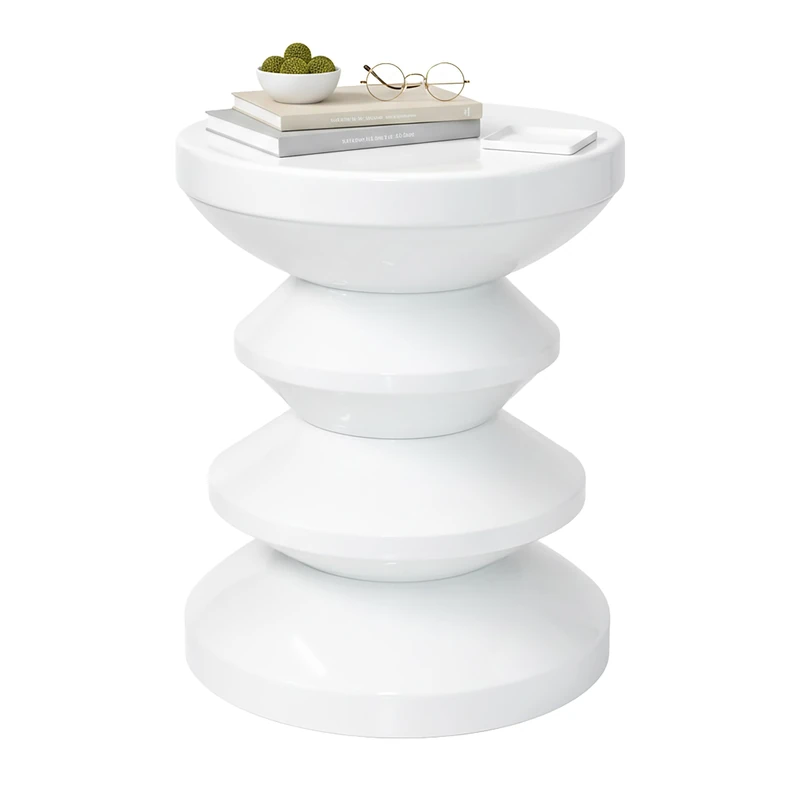 Relaxdays Side Table & Stool, Zigzag Design, Metal, White, 46 x 35 x 35 cm Living Room Decor