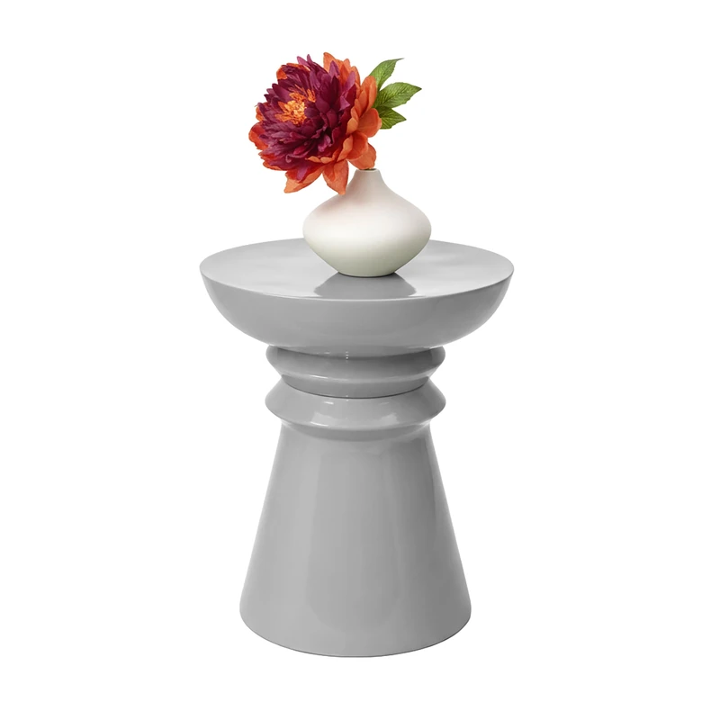 Relaxdays Cone Side Table & Stool, Metal, Light Grey, Living Room Decor, 45 x 38 cm