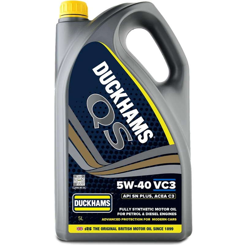 Duckhams QS 5W-40 VC3 Fully Synthetic Engine Oil 5 Litres ACEA C3, API SN, VW 505.00/505.01, Premium Motor Oil for Petrol & Diesel Engines with Turbochargers & Emission Systems To Enhance Performance