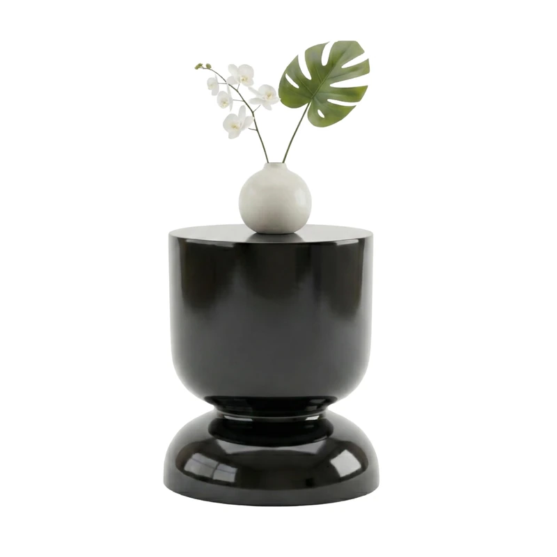 Relaxdays Side Table & Stool with Hourglass Design, Metal, Black, 46 x 36 cm