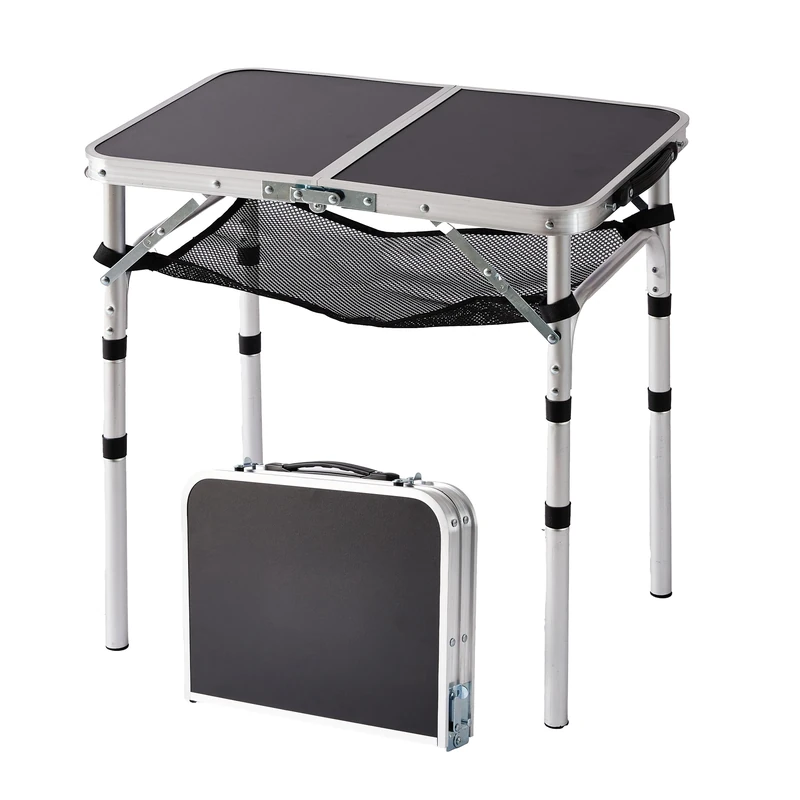 Relaxdays Folding Camping Table, Height-Adjustable, Aluminium & MDF, Weatherproof, 60x60x40 cm, Black