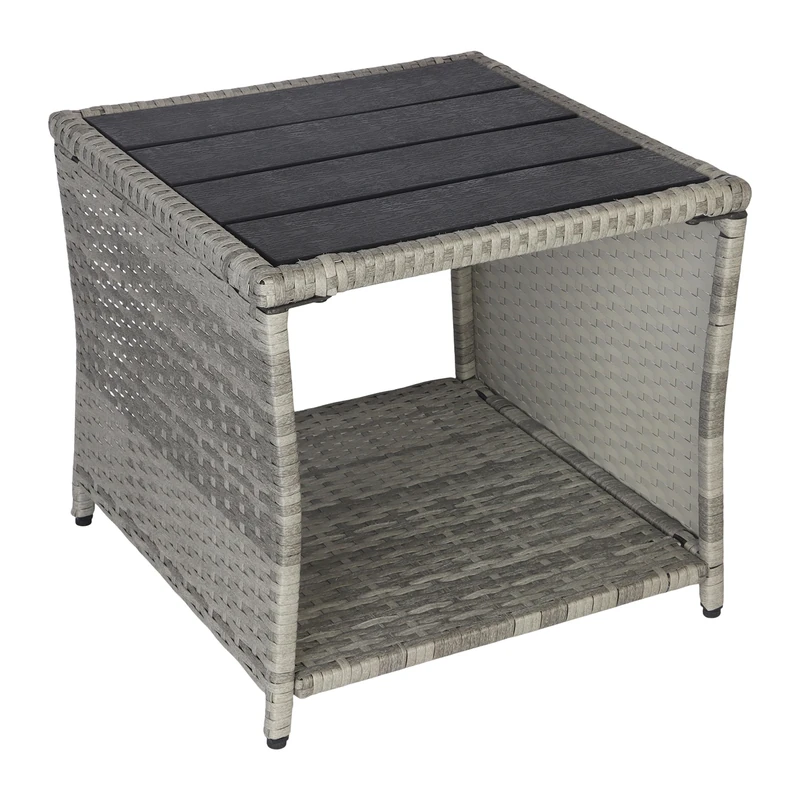 Relaxdays balcony side table, HxWxD: 40 x 45 x 45 cm, weatherproof, polyrattan, WPC, steel, square patio table, grey