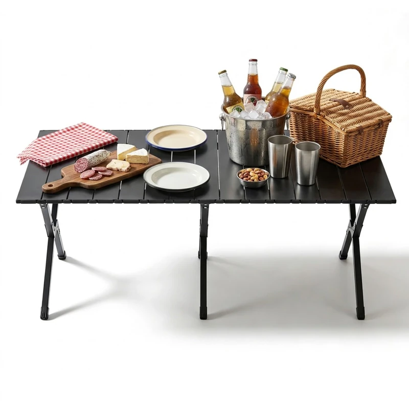 Relaxdays Folding Camping Table, Height-Adjustable, Weatherproof, Black, 44x120x60 cm - Image 1