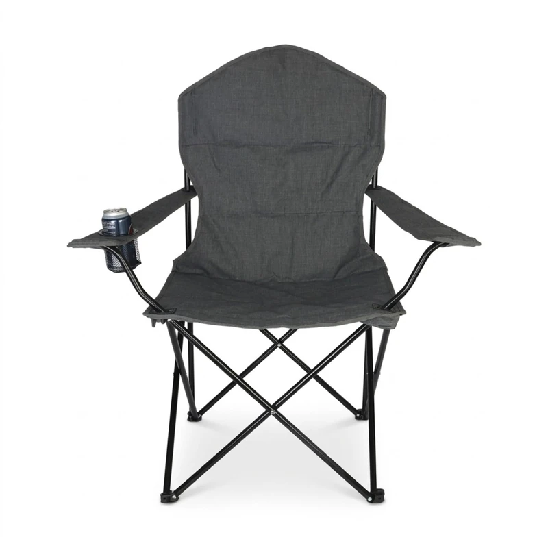 Relaxdays Folding Camping Chair with Armrests, Cup Holder, Carrying Bag, 106x90x45 cm, 100 kg, Grey