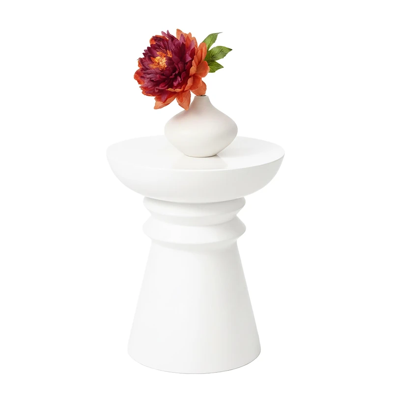 Relaxdays Side Table & Stool, Chess-Piece Design, Living Room Decor, 45x38x38 cm, Metal, White