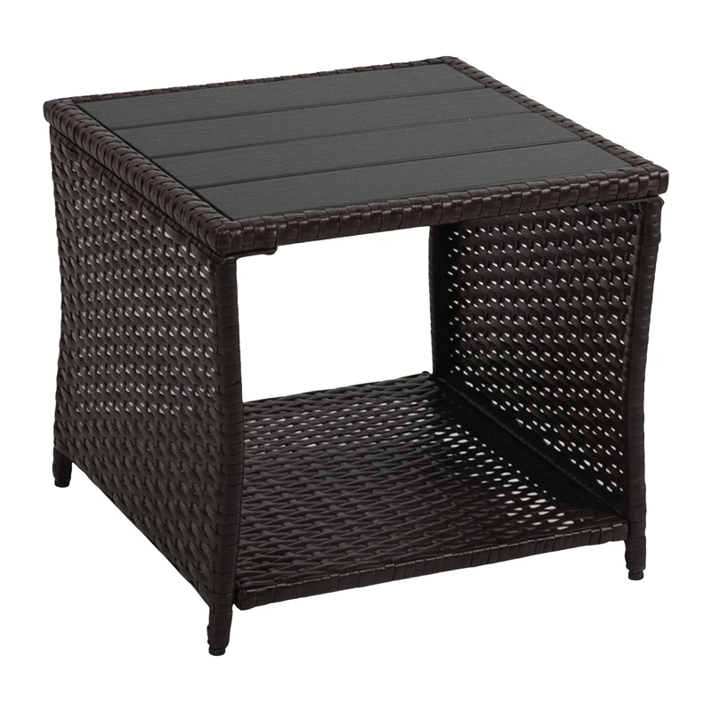 Relaxdays Balcony Table, H x W x D: 40 x 45 x 45 cm, Weatherproof, Polyrattan, WPC, Steel, Square Garden Side Table, Brown