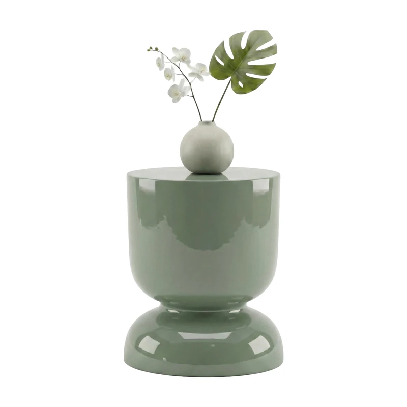 Relaxdays Side Table & Stool with Hourglass Design, Metal, Sage, 46x36x36 cm Living Room Decor