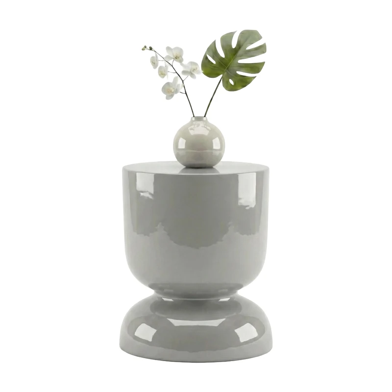 Relaxdays Side Table & Stool, Hourglass Design, Living Room Decorative Piece, H x D 46 x 36 cm, Metal, Light Grey