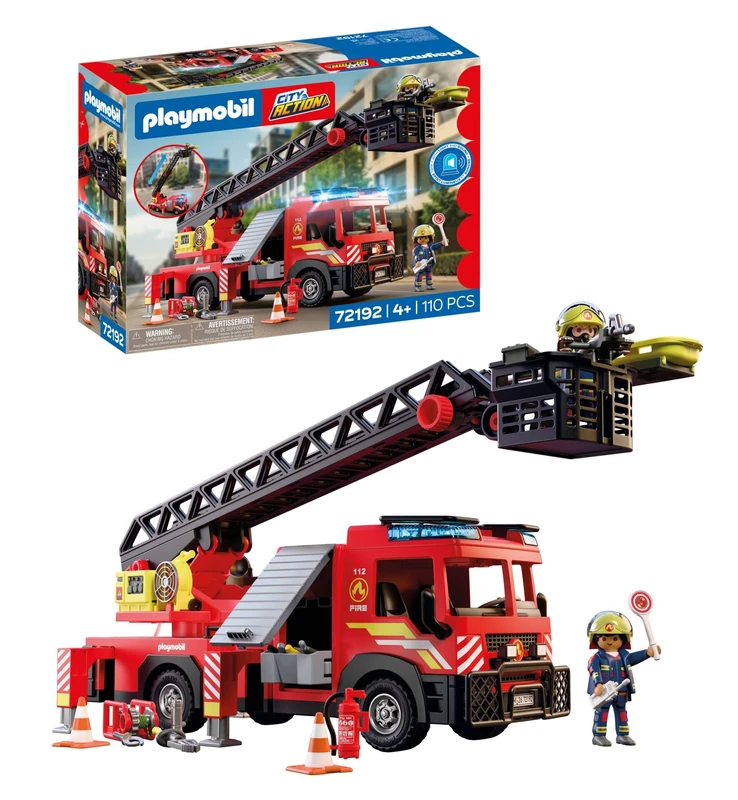 Playmobil | City Action | Fire Ladder Truck | Emergency Vehicle with 63‑cm Ladder, Light & Sound, Rescue Equipment & Plenty of Accessories | For Children Aged 4+ | 72192