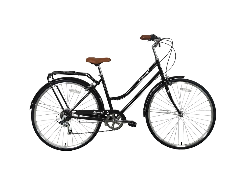Sunrise Cycles Spring Shimano 6 Speeds Ladies and Girls Dutch Style City Bike, Black Patent, 28